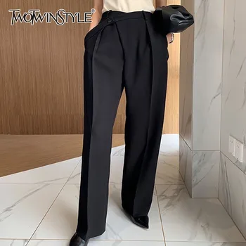 TWOTWINSTYLE Casual Solidă Talie Mare pentru Femei Pantaloni Buton de Dimensiuni Mari, Pantaloni Lungi de sex Feminin coreeană Primăvara anului 2020 Haine de Moda Noua