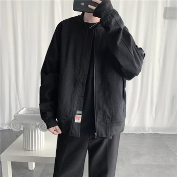 Jacheta Barbati Solid Simplu Toate se Potrivi Plus Dimensiune Fermoar Mens Jachete si Paltoane de Epocă coreean Streetwear-Negru de Înaltă Calitate Haina Chic