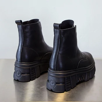 Platforma Pantofi Femei Cizme De Iarna Din Piele Split De Moda Zip Femeie Glezna Cizme Cu Tocuri Inalte Cizme Pentru Femei Încălțăminte De Iarnă, Negru Cald Boot