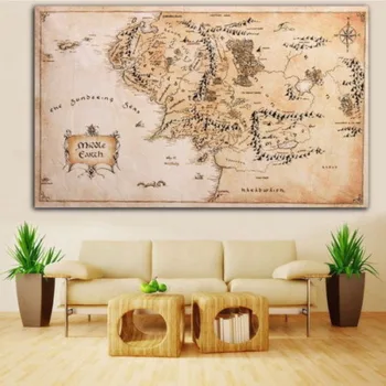 110x60cm Epocă Middle Earth Harta Lumii Pânză de Mătase Poster Biroul de Acasă Decorare Autocolant Perete Fierbinte de Vânzare