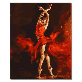 DIY Vopsea De Numere Kituri Pentru Adult Copii Foc Roșu Dansator de Balet Pe Panza Pictura De Numărul De Perete Acasă 40x50CM