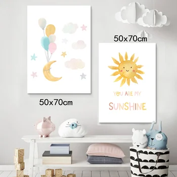 Pepinieră Poster De Perete Curcubeu Panza Pictura Soare Arta Print Balon Postere Nordic Poze De Perete Pentru Fată Decor Dormitor