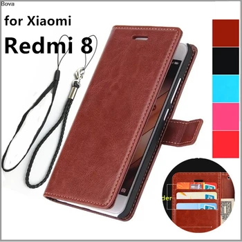 Titularul cardului de caz acoperire pentru Xiaomi Redmi 8 Hongmi8 Roșu km 8 8A Pu piele caz de Protecție Acoperă Retro toc portofel flip caz