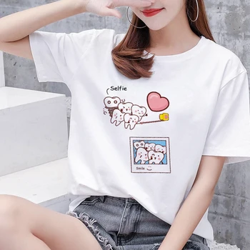 Estetic desen Animat Amuzant Dinte Dentist Top Moda Femei T Shirt 90 Harajuku Kawaii O-Neck T Shirt Model de Imprimare tricou fata