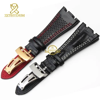 Autentic brățară din piele Watchband mens Sport curea de ceas Negru roșu Dublu cusute 28mm înaltă calitate accesorii Ceas