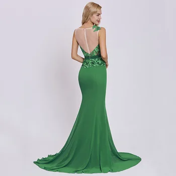 Dar să revenim la verde inchis rochie lunga de seara ieftine scoop gât broderie fără mâneci petrecere de nunta formale rochie sirena, rochii de seara