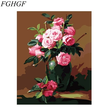FGHGF Încadrată de BRICOLAJ, Pictura pe Numere Pictura in Ulei pe Panza Home Decor Pentru Camera de zi De Floare Roz