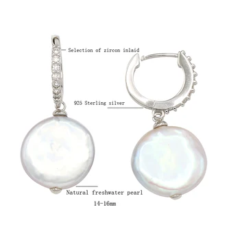 BaroqueOnly 14-16mm buton plat perle picătură cercei real natural de apă dulce pearl bijuterii argint 925