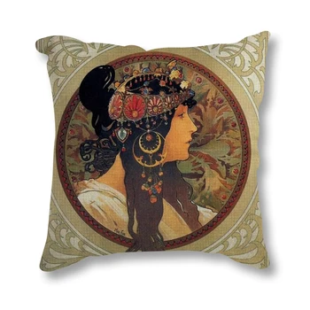 Vintage Europene Art Nouveau Mucha Galeria de Perna Decorative Canapea Pernă Fata Frumoasa Lenjerie de pat din Bumbac Pernă Acoperă 45x45 cm