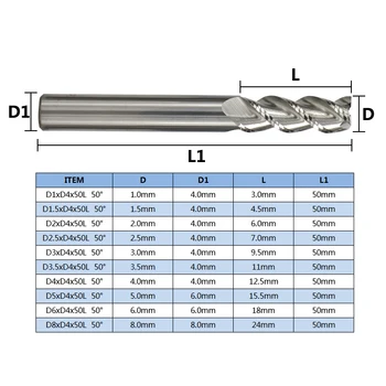 10buc 3 Flaut End Mill 1.5-8mm Coadă Sprial freze Pentru Aluminiu Tăiere de Carbură de Wolfram frezei CNC Router Cam Caracteristică