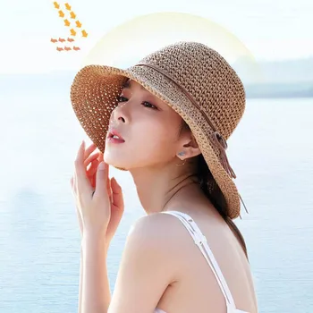 Doit simplu Femei Paie, Pălării de Vară, Pălării de Soare pentru Femei Lady pliere arc Palarii de Plaja adulți de protecție solară capac