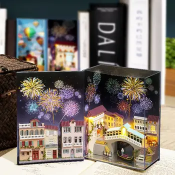 CUTEBEE DIY casă de Păpuși din Lemn de Carte Nook Insertii de Artă Bookends Mobilier Casa Papusa Kit de Jucarii pentru Copii Cadou de Ziua N01