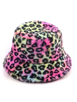 Femei Iarna Cald Pufos De Plus Găleată Pălărie Colorate Tie-Dye Leopard Pescar Capac