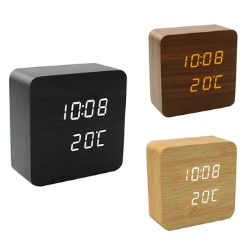 Mini Lemn Sună Ceasul de Control Nou Modern din Lemn Digital cu LED-uri de Birou Ceas cu Alarmă Noptiera Ceas Calendar de masa Decor de Masă