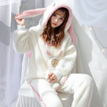 2019 Toamna Iarna Femeie Pijamale Pijama Mujer De Agrement Două Bucata Set Bugs Bunny De Imprimare De Îmbrăcăminte De Interior Acasă Costum Sleepwear
