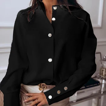 2020 Moda Toamna Cu Maneca Lunga Bluze Femei Stand Guler Solid Alb Negru Camasi Elegante Femei Îmbrăcăminte Blusas Mujer 10619