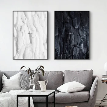 Nordic Morden negru și alb pene Postere si Printuri Panza Pictura Arta de perete poze de perete pentru camera de zi contractat stil
