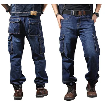 Barbati Blugi Drepte Cargo Pantaloni Casual din Bumbac Salopete Mens de Moda Liber Sezoane Blugi Barbati Plus Dimensiune