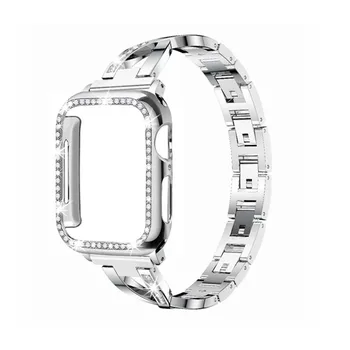 Trupa + Caz Potrivit pentru iwatch 6/5/4/3/2 din oțel inoxidabil brățară cu diamante curea pentru apple watch 38mm 40mm 42mm 44mm trupa de metal