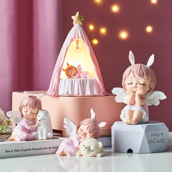 Înger Drăguț Copil Figurine Zână Grădină Miniaturi Rășină Ornamente Fata Elf Statuie Decor Acasă Decor Camera Pentru Copii Cadouri