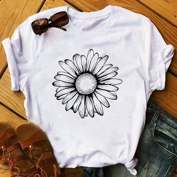 Femeile 2020 Primăvară, Vară, Floarea-soarelui Florale Îmbrăcăminte de Imprimare Lady Femei Top Doamnelor Grafic Femei T Shirt, T-shirt, Tee T-Shirt