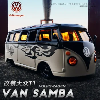 1:24 de Simulare Mare de Retro Volkswagen Bus SAMBA Modificat T1 Aliaj Model de Masina de Autobuz de Jucarie Model de Masina pentru copii cadouri
