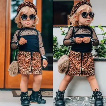 1-6Y Moda Copilul mic Copil Fata de Leopard de Imprimare Haine Volane de Dantelă Topuri Tricou Fusta Costum de Trening