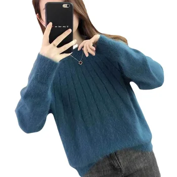Femei de Toamnă de Primăvară de Bază Pulover coreea Style Solid Tricotate Pulovere Gât o Pierde cu Maneca Lunga din Tricot Pulovere Femei