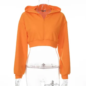 2020 Iarna Streetwear Maneca Lunga Cu Gluga Hoodies Femei Casual Moda Trunchiate Pulovere Topuri Neon Orange Femei Hanorace Groase