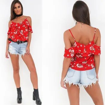 Siddons Vară Cutat Sexy T-Shirt Sling Bluza Femei Deschideți Înapoi Plaja Roșu Dulce Stil Tub de Top