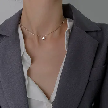2020 Fierbinte Cravată Colier Real Argint 925 Geometrice Rotunde Lanț pentru Femei Petrecerea de Nunta Bijuterii Fine Accesorii Drăguț