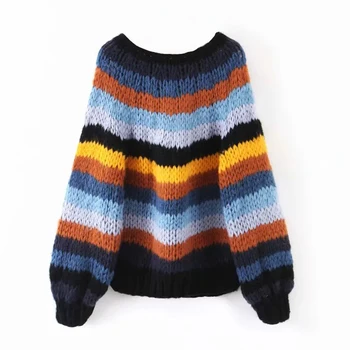 TEELYNN boho iarna pulover pulover gât o dungi Curcubeu mohair pulover cu maneca lunga pentru femei pulover tigan femei pulovere calde