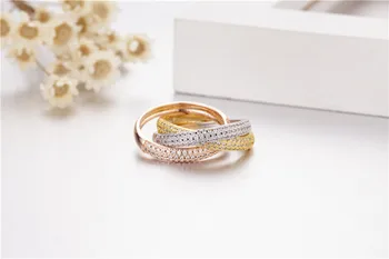 Triple Cercuri De Aur/Aur Roz/Inel De Argint Cu Trei Culori De Lux Bijuterii Argint 925 Pave Diamond De Nunta Inele Pentru Femei Barbati