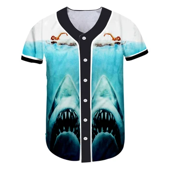 UJWI Baseball tricou Tricou Barbati New Slim Fit Imprimare 3D Marine Rechin Casual de Dimensiuni Mari de Îmbrăcăminte Unisex Butonul T-shirt