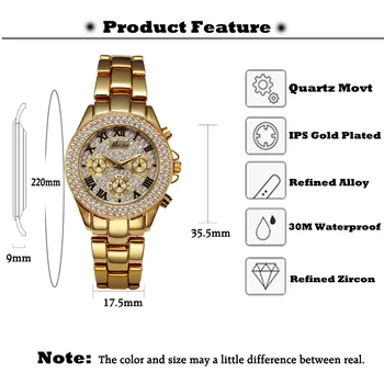 MISSFOX Femei Ceasuri Impermeabil Fals Cronograf de Lux de Afaceri Cuarț Ceas Casual de Aur Cifre Romane Ceas de mână de sex Feminin