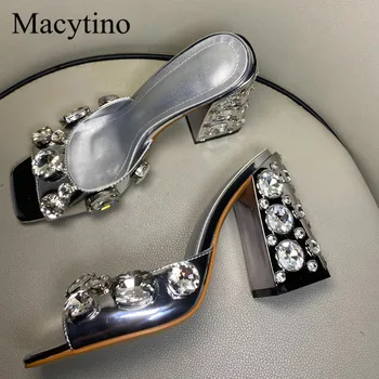 Cristal impodobita vara sandale cu toc înalt oglindă de argint din piele sandale de mireasa plus dimensiune de pantofi de mireasa pentru femei papuci