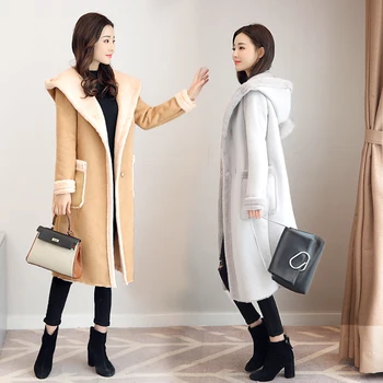 Miel haină de Lână Femei Palton de Blana 2020 Noi de iarna coreean de Pluș Gros cu Buzunar piele de Căprioară haina Mid-lungime Uza de sex Feminin