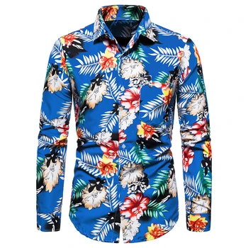 2020 Nouă Bărbați Tricou Imprimat Topuri de sex Masculin Slim Fit Maneca Lunga Floare Tricouri Casual cu Print Floral Shirt M-2XL