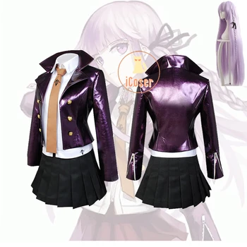 Danganronpa Kyoko Kirigiri Cosplay Costum Violet Jacheta Femei Costum Dangan Ronpa Rochie Neagra Set De Fusta Lungă Perucă Mov Mănuși