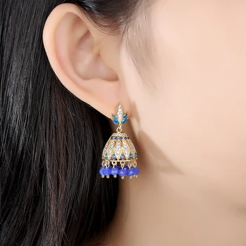 LUOTEEMI Tradițională Indiană Stil de Culoare de Aur Mare Picătură Cercei pentru Femeile Petrecere de Nunta cu AAA CZ Albastru Margele Bijuterii de Moda