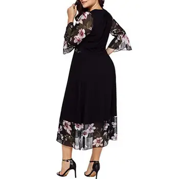 XL-5XL Primăvară Dimensiuni Mari, Print Floral Femei Rochie Casual Plus dimensiunea Rochie de Imprimare de Mari Dimensiuni de Îmbrăcăminte Elegant Negru Lung Rochie de Petrecere
