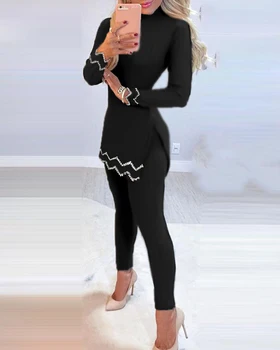 2021 Pulover Tricotat cu Două Bucata Femei Costum de Funcționare Stabilite de Sport Femei Culturilor Sus Pantaloni Lungi Două piese de Costume ținute de Toamnă