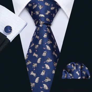 2019 Designer De Moda Bulldog Model Albastru Cravată De Mătase Batista Set Barry.Wang 8.5 cm Legături de Gât Pentru Bărbați Cadouri Petrecere Dropshipping FA-5168