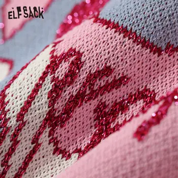 ELFSACK Roz Desene animate coreene Femei Pulovere Tricotate Pulovere,2020 Toamna Maneca Scurta,Casual, Fete de Bază Dulce de zi cu Zi Top Drăguț