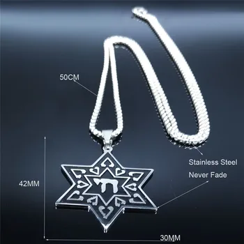 Evrei cu Steaua lui David Chai din Oțel Inoxidabil Colier Pandantiv pentru Femei/Bărbați Email Negru Religioase Farmece Bijuterii collares N4008S0