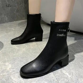 LZJ 2019 Toamna Iarna Noi Femeile Glezna Cizme Toc Pătrat Rochie Papuceii de Design de Moda Doamnelor Pantofi de Partid Femeie Cizme Negre