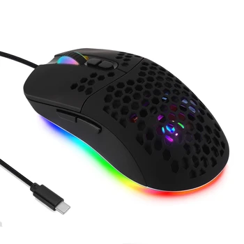 Tip C cu Fir Ușor Mouse de Gaming Fagure de miere Shell 7 Butoane 7200DPI RGB cu iluminare din spate C USB Mouse-ul pentru PC, Laptop