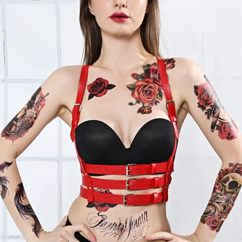 Fullyoung Sexy Femei Roșie Decupată Sutien Ham de Piele Centura Jartieră Robie Pastel Goth Rave Corpul Sclavie Femei Lenjerie Regla