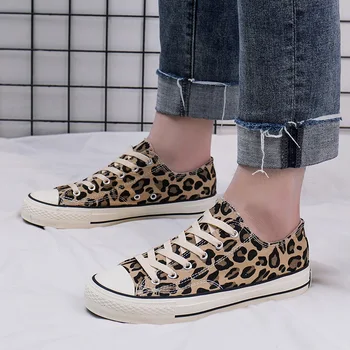 Primăvara Europeană și Americană imprimat leopard de imprimare pantofi de pânză de mari dimensiuni bord pantofi student iubitorii tendință dantela-up pantofi casual