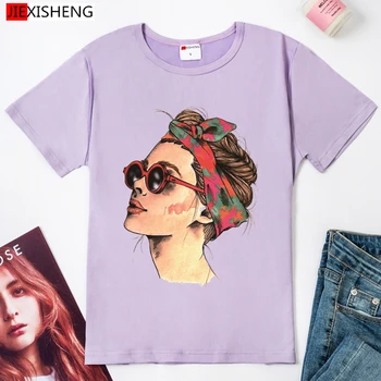De Vară 2020 Vogue Fată de imprimare Femei tricou Casual cu maneci Scurte O-neck T-Shirt de Moda Alb Tricou Camiseta Feminina